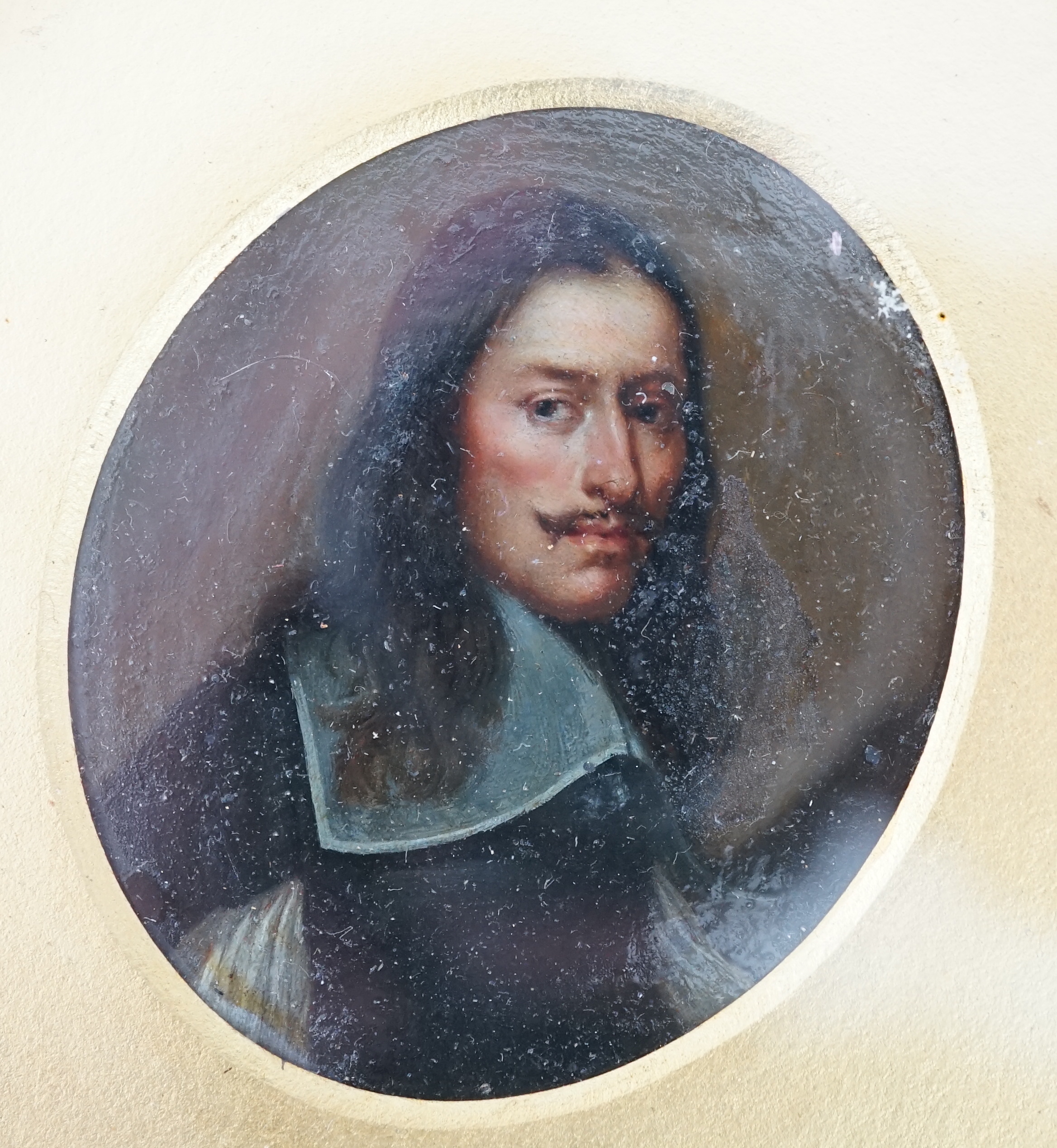 19th Century Continental School, Portrait miniature of a 17th century gentleman, oil on copper, 5.8 x 4.9cm.